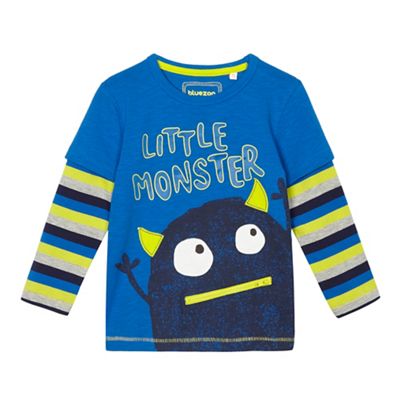Boys' blue 'Little monster' printed mock sleeve top